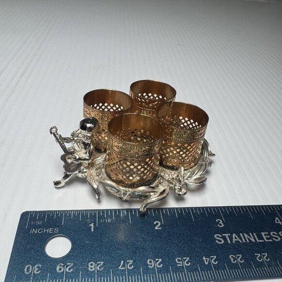 Vtg Sam Fink Vanity Tray Silver Boy & Guitar Ormolu Filigree Lipstick Holder - Picture 1 of 6